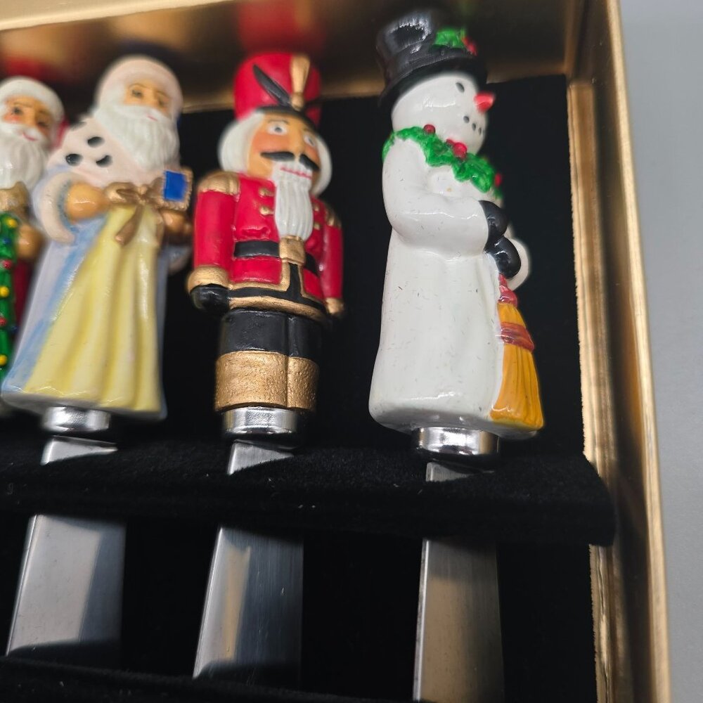 Christopher Radko Holiday Paté Knives Set 4 Cheese Spreaders Christmas Santa - Picture 5 of 10